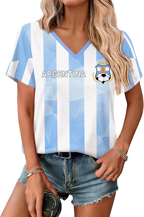 Argentina football jersey for women in sky blue and white stripes
